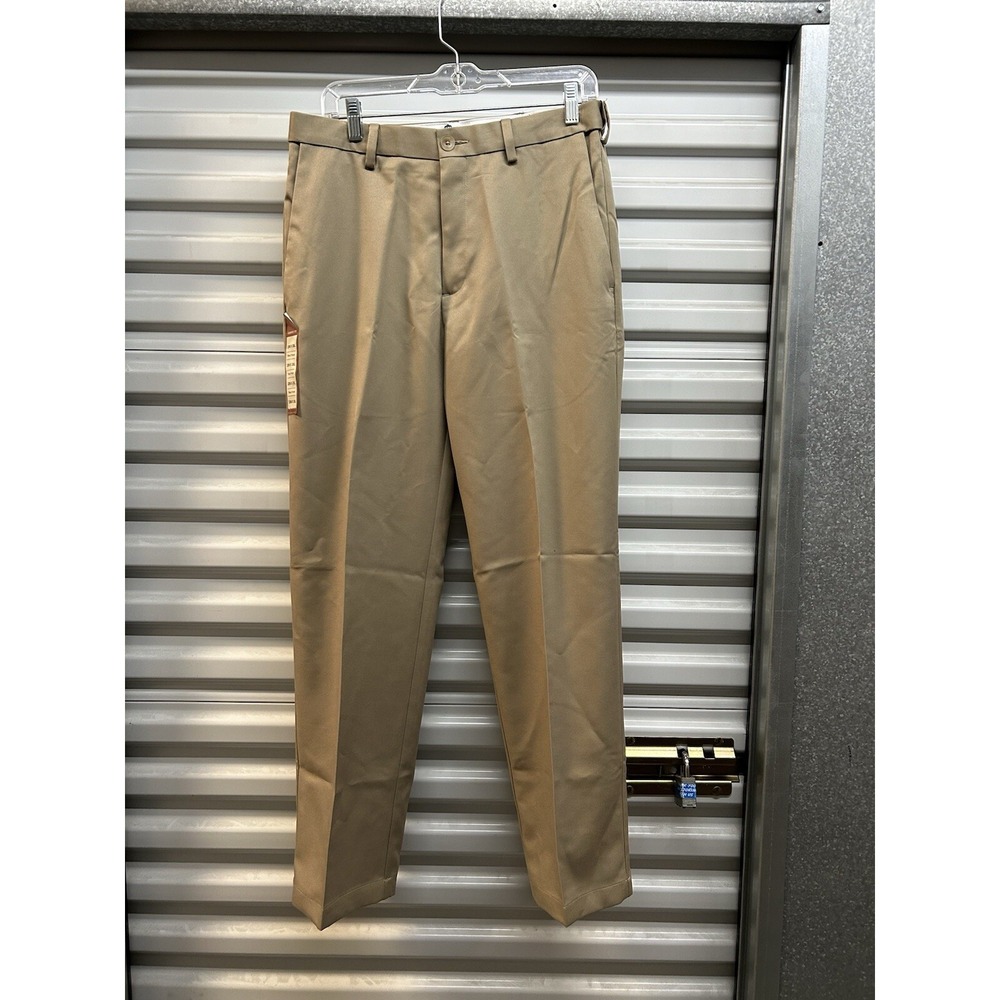 NWT Haggar Cool 18 Performance Pants Mens Expandable Waistband Beige 32 x 30